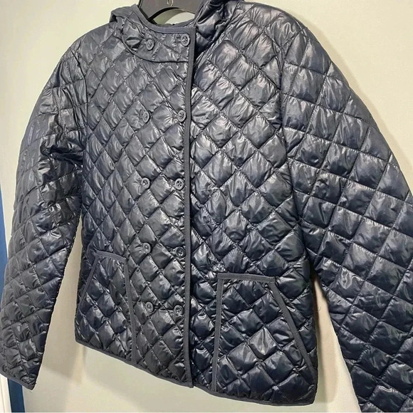 J.Crew Navy Double Breasted Quilted Puffer Jacket Women size Medium - Picture 7 of 11